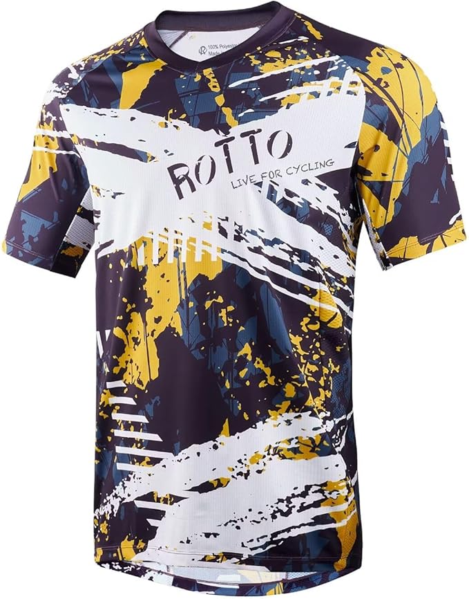 ROTTO Mens MTB Jersey Mountain Bike Cycling Shirt Short Sleeve for MTB BMX Downhill Wicking Quick Dry