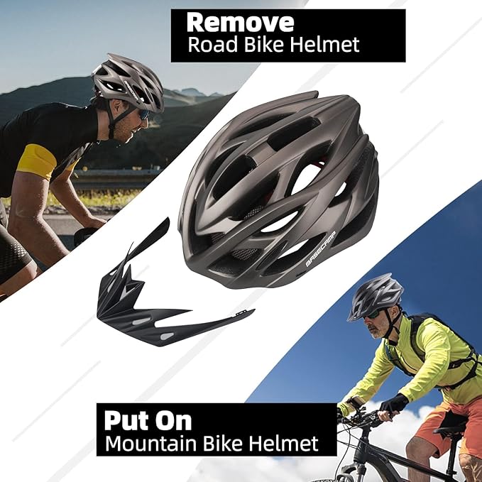 Basecamp Bike Helmet for Women Men with LED Safety Light Removable Sun Visor Lightweight Bicycle Helmet Adjustable Breathable Mountain & Road Cycling Helmets for Adult