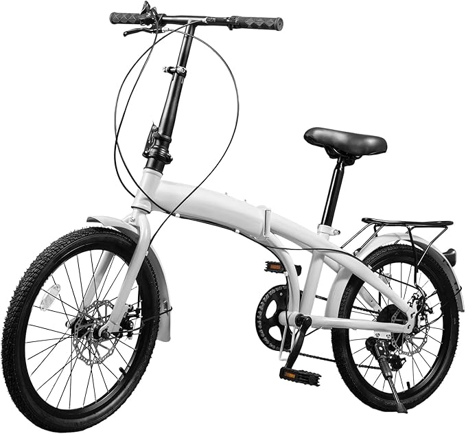 20 Inch Folding Bike, Foldable Bicycle with 7 Speed Folding Compact City Commuter Bike with Disc Brake, Front and Rear Fenders
