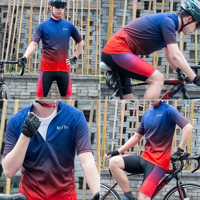 ROTTO Cycling Jersey Mens Bike Shirt Short Sleeve Gradient Color Series