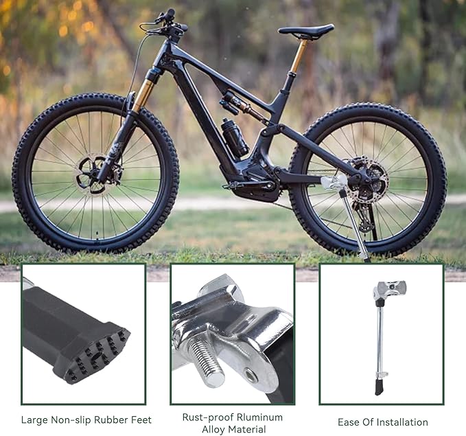 Bike Kickstand, Adjustable Aluminum Alloy Center Mount Bicycle Kickstands for 24‑27 Inch Road Mountain Bikes