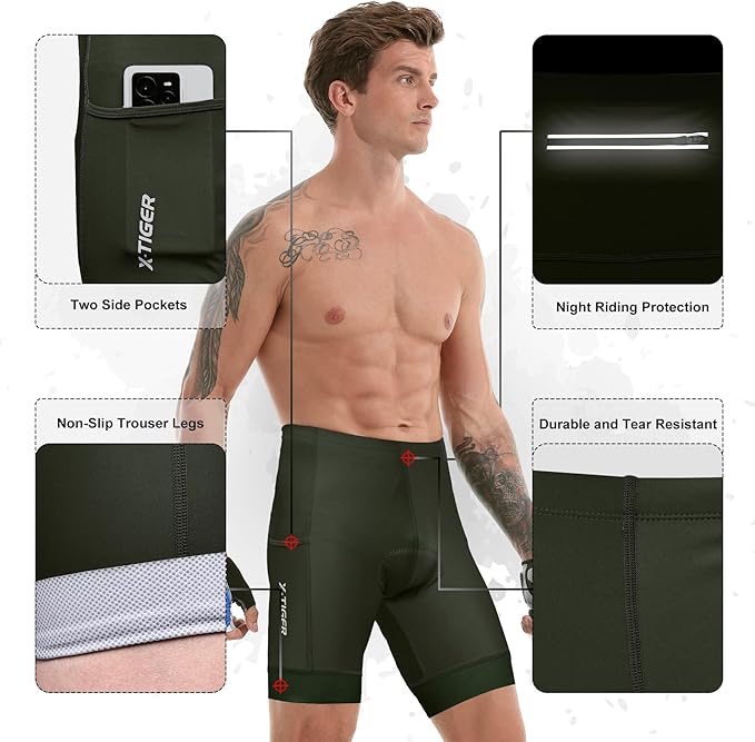 X-TIGER Men's Cycling Shorts with Back Pocket,5D Gel Padded Bike Shorts for Men,Mountain Road Biking Riding Half Pants Tights