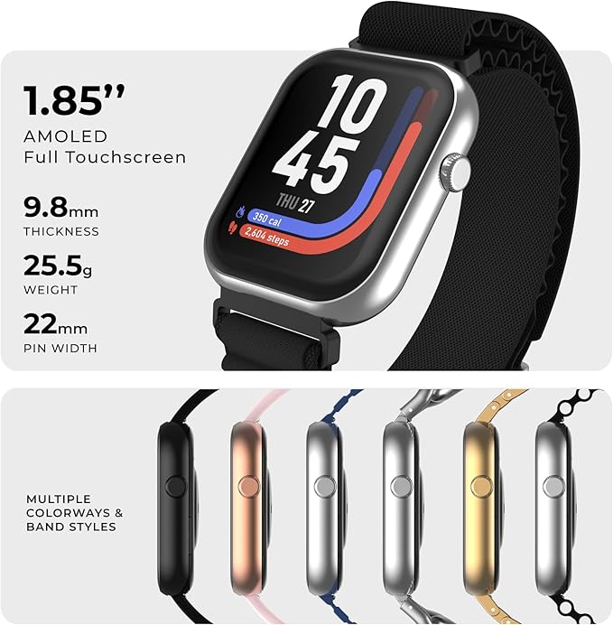 iTouch AIR 5 Smartwatch – 1.85” AMOLED Display, Bluetooth Calling, 100+ Sport Modes, Heart Rate, SPO₂, Stress & Sleep Tracking, IP68 Water Resistant, 7-Day Battery Life – for Android & iOS