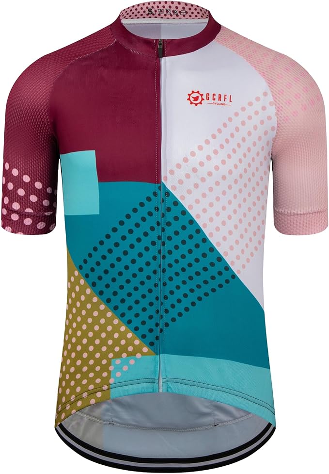 GCRFL Men's Cycling Jersey Short Sleeve Biking Shirt with 3 Rear Pockets + Zipper Pocket Breathable Quick Dry Bicycle Jersey