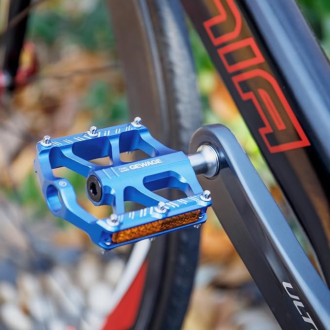 Mountain Bike Pedals - 3 Bearings Bicycle Pedals with Reflectors - 9/16” CNC Machined Flat Pedals with Removable Anti-Skid Nails for Road Mountain BMX MTB Bike
