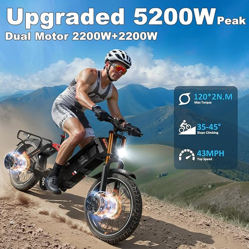 2026 eAhora Juliet Pro 2 EBike - Dual Motor 5400W/1200W 30-43MPH 60V 70Ah 200Mile Long Range Electric Bike for Adults, 20'' Fat Tire Fast Electric Mountain Bike Full Suspension Electric Bicycle