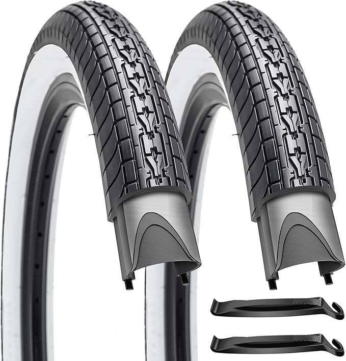 SIMEIQI 26x2.35 20x2.35 Inch Cruiser Beach Bike Tire Black White Wall or Brown Cream Wall Folding Replacement Bicycle Tire for Hybrid City Commuter Trail