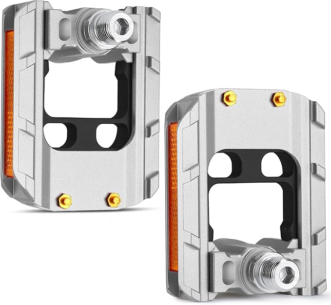 KOOTU Bike Pedals with Reflective Strips, Universal 9/16 Inch Mountain Bike Pedals, Non-Slip Aluminum Alloy Bicycle Pedals for Road BMX MTB Bike