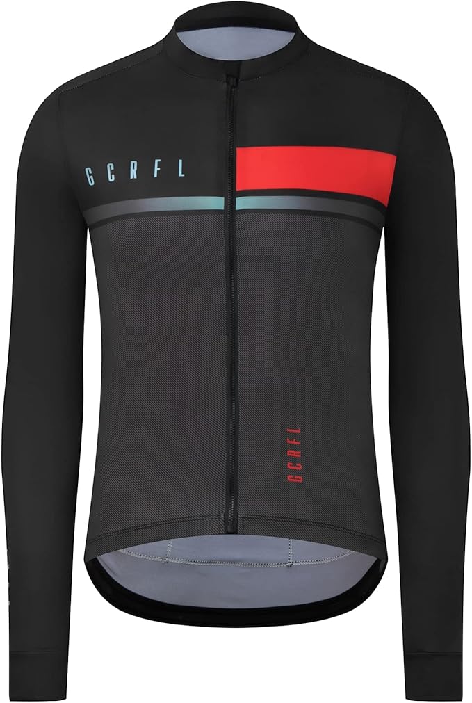 GCRFL Men's Cycling Jersey Long Sleeves Road Bike Jersey Shirt Cycling Tops, Zipper Pocket Lightweight PRO Race Fit UPF 50+
