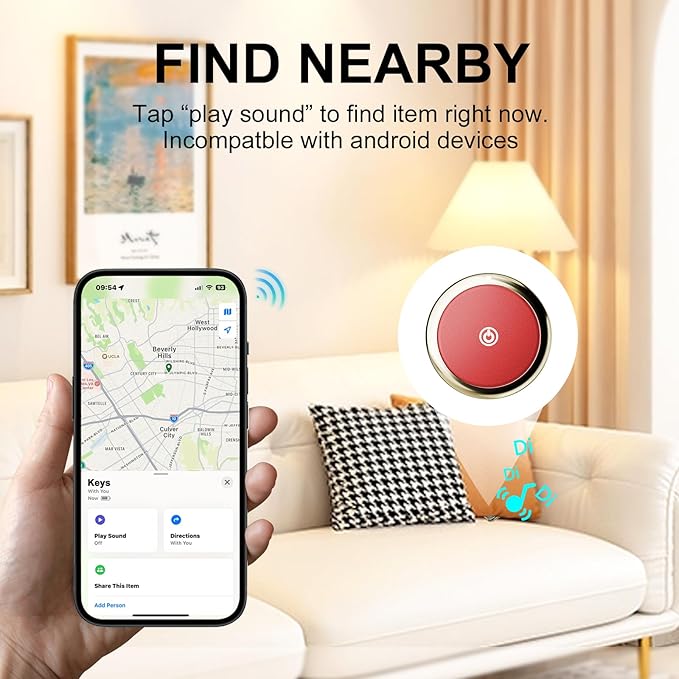 Tracker Finder Works for Apple Find My (iOS Only) GPS Tracker for Luggage Keys Backpack (Red, 1Pack)
