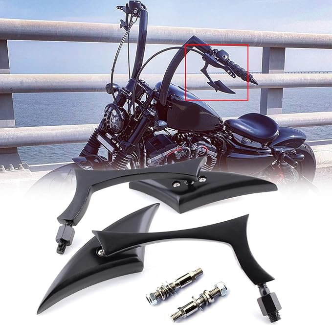 Black Universal Motorcycle Rearview Side Mirrors Compatible with Honda Kawasaki Suzuki Harley Bolt (Black-Harley)