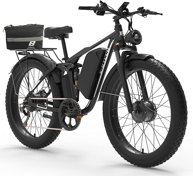 6000W Electric Bike for Adults, 52V 32AH Dual Motor E-Bike, Up to 100Mile & 45MPH All-Terrain Fat Tires Full Suspension 24/26 Inch Electric Bicycles Hydraulic Disc Brake for Road UL2849 by SGS
