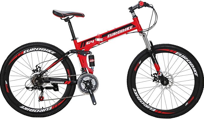 EUROBIKE Folding Bike,26 Inch Full Suspension Folding Mountain Bike,Dual Disc Brake 21 Speed Bicycle for Adults Men or Women Bikes