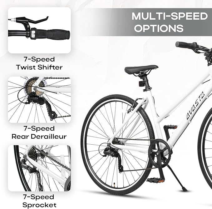 AVASTA Populus 700C Road Bike for Women with Kickstand, 15 17 Inch Lightweight Step Through Aluminum Alloy Frame, 7-Speed Drivetrain, Multiple Colors