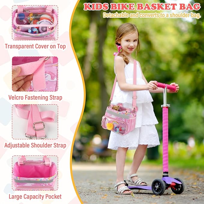 Kids Bike Scooter Front Mount Bike Basket, Waterproof Bike Rack Basket Handlebar Bag, Kids Basket for Bicycle Accessories Fit Most Boys, Girls, Toddlers Bike or Scooter