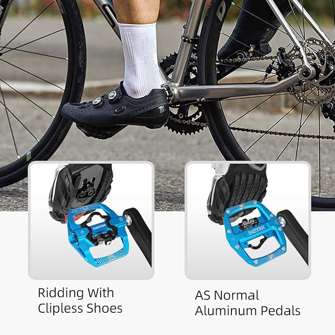 MZYRH Pedal,MTB Mountain Bike Pedals Compatible with Dual Function Sealed Clipless Aluminum 9/16" Bicycle Flat Platform with Cleats for Road, MTB