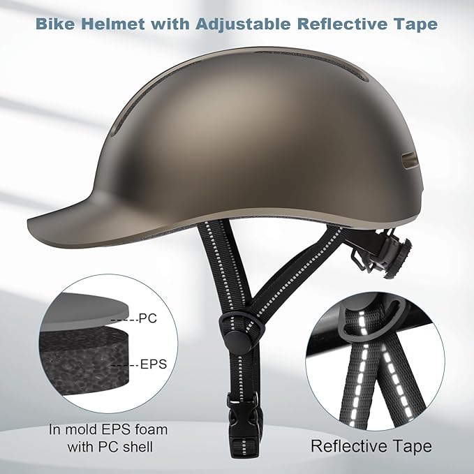 Shinmax Bike Helmet - Lightweight Adjustable Baseball Cap Style Cycling Helmet with Long Visor, Reflective Strip, for Urban Commuter, Mountain & Road Biking