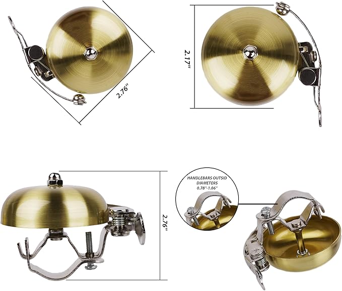 Brass Bike Bell, Bicycle Bell for Adult Bikes, Loud & Clear Sound Bicycle Bell for Adults & Kids Classic Design, Easy Installation Fits Mountain, Road, Folding Bikes and Scooters