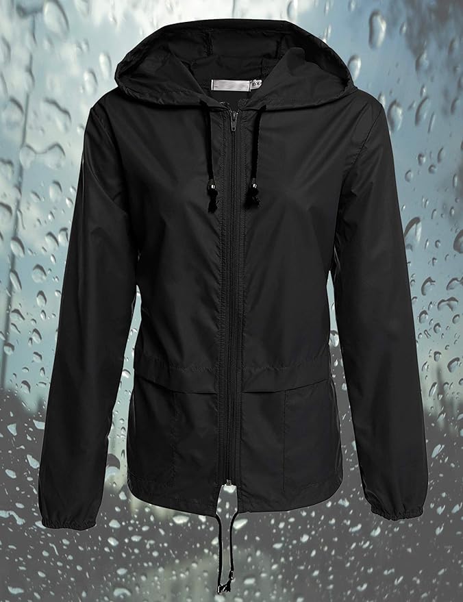 Avoogue Raincoat Women Lightweight Waterproof Rain Jackets Packable Outdoor Hooded Windbreaker