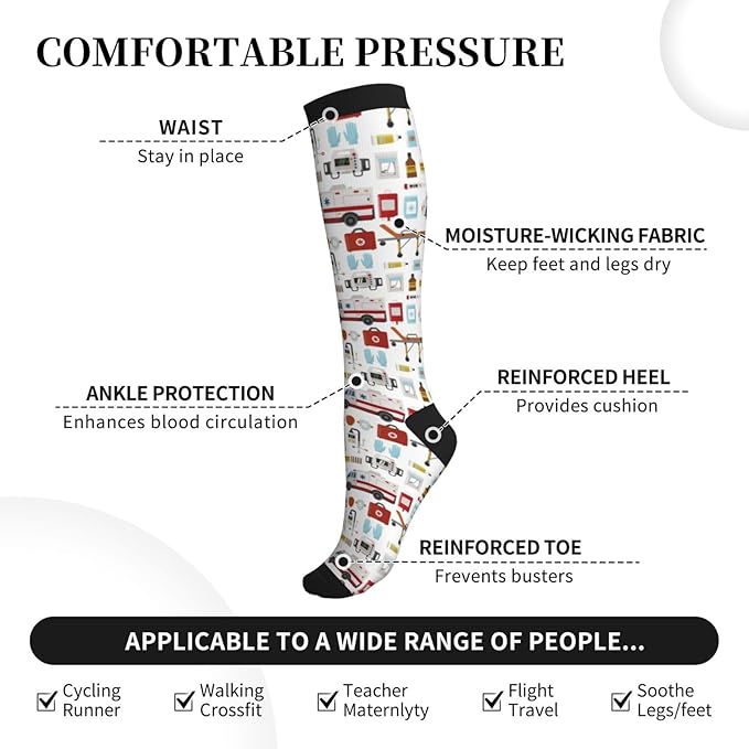 bassyil Compression Socks for Women & Men Circulation 15-20 mmHg Knee High Best Support for Nurses Travel Running Athletic