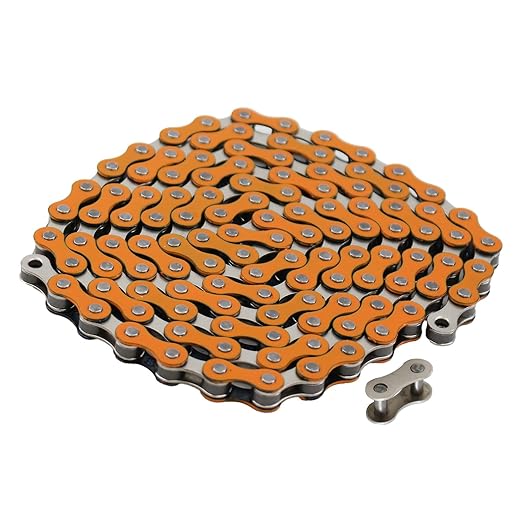 Bicycle Chain, 116 Links, 1/2 x 1/8 inches, Steel Single Speed with Magic Buckle, for Fixed Gear Bikes, Commuter Bikes, MTB (Orange)