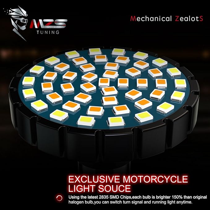 MZS 1157 LED Bulb Motorcycle Turn Signals Running Light Kit, Upgraded LED Beads 2" Bullet Style with Dual Color Front or Rear Compatible For Most Family Motorcycles (21White+27Amber)-Pack of 2