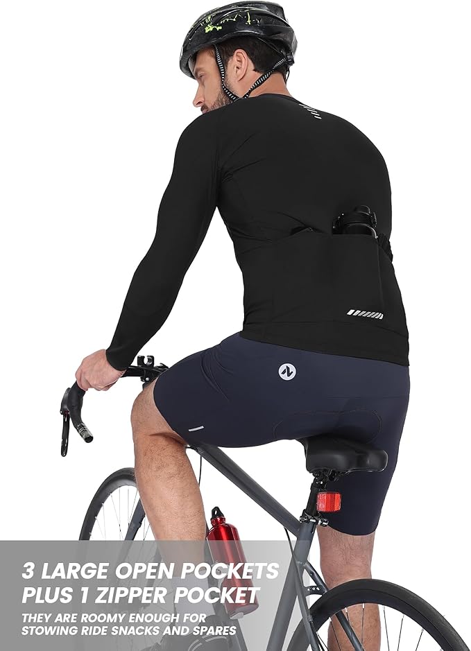 Nepest Mens Cycling Jersey Long Sleeve Bike Jersey UPF 50+ Road Biking Shirts Clothing with 4 Rear Pockets