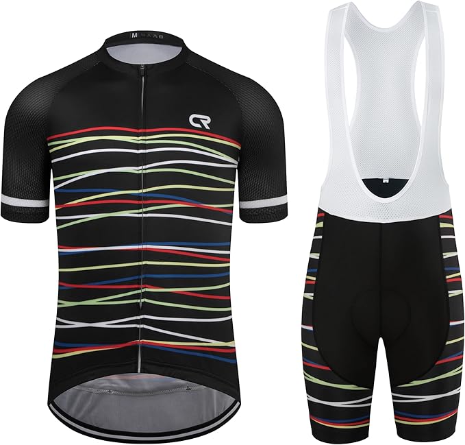 Coconut Ropamo CR Men's Cycling Jersey Set Road Bike Jersey Zipper Pocket Bib Shorts with 4D Padded Cycling Clothing Set