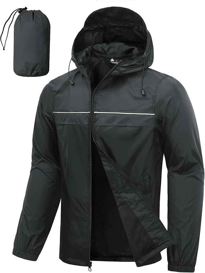 SWISSWELL Mens Rain Jacket & Coats Packable Lightweight Waterproof Windbreaker Hooded for Golf Cycling Hiking