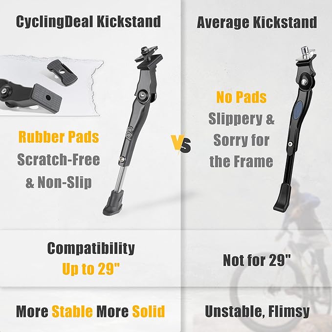 CyclingDeal Adjustable Bicycle Kickstand Centre Mount Type - for MTB Hybrid Kids Bikes - Premium Aluminium Alloy with Rubber Pads Non-Slip Non-Scratch Design - for 24" - 29" MTBs