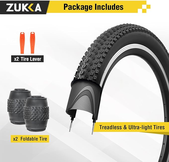 ZUKKA Bike Tire 20/24/26/27.5/29 x 2.125 Bike Tire 2 Pack Mountain Bike Tire Folding Replacement Tire for MTB Mountain Bike, Kids