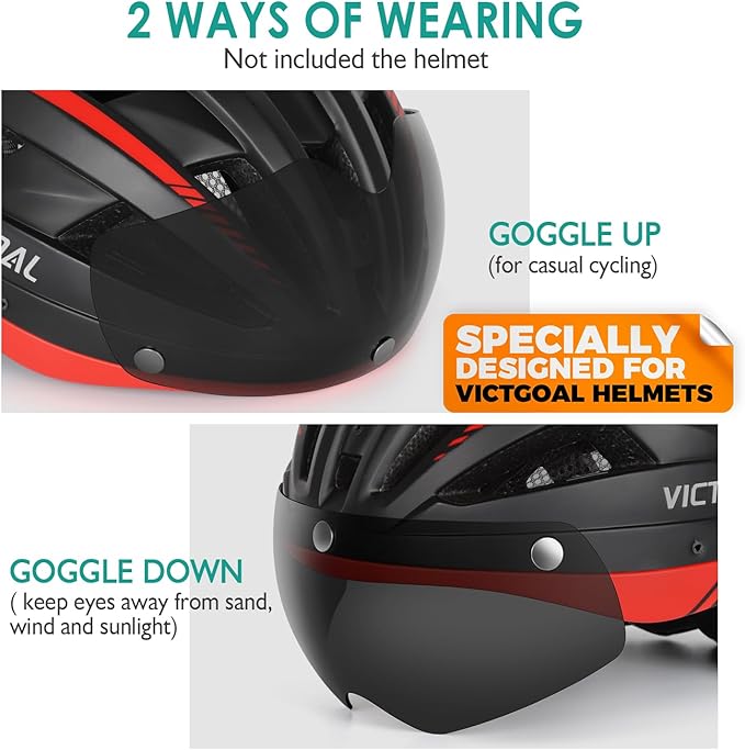 VICTGOAL Detachable Magnetic Bike Helmet Goggles Visor Especially Deisgned for VG110/VG112 Bicycle Helmet