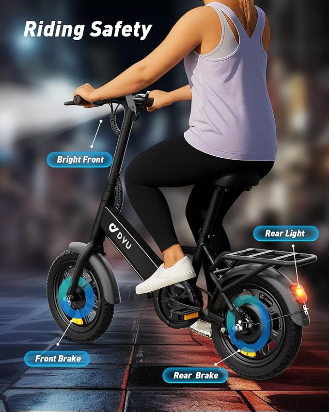 DYU Electric Bike for Adults Teens, Folding Electric Bicycle,Commuter City E-Bike with 350W Motor and 36V 7.8Ah Battery,3 Levels Assist, Dual Disc Brakes