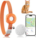 Cat Tracker, Lightweight GPS Tracker, Compatible with Apple Find My App(Only iOS), Waterproof Cat Trackers Collar with Bell and Safety Elastic Buckle, Real-Time Location Pet Trackers, Orange