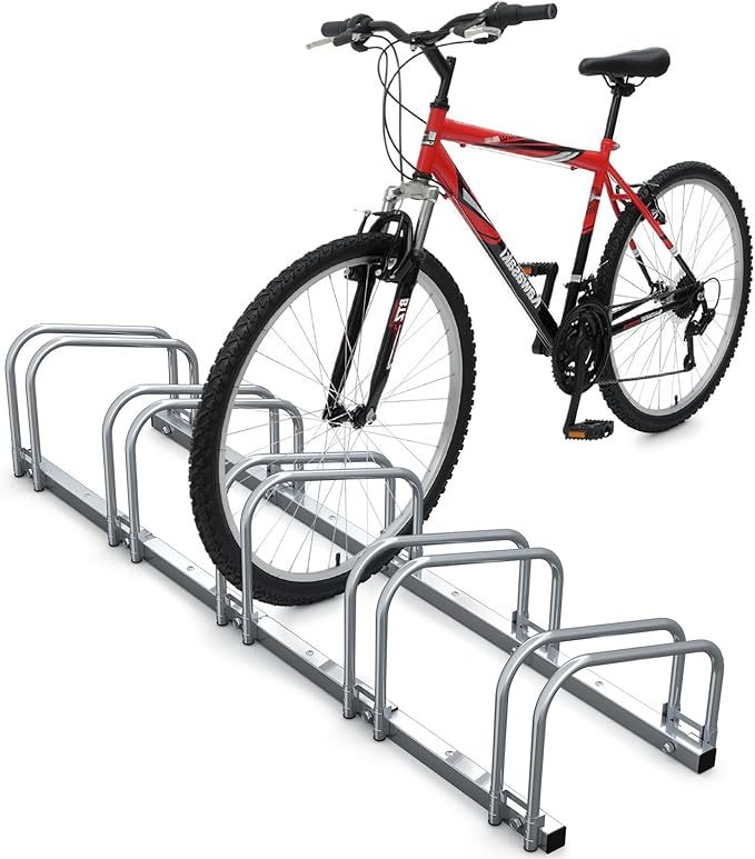 VOUNOT Bike Stand Floor 5 Rack Bike Garage Bicycle Storage Parking Rack Cycle Organizer Locking Stand for Indoor Outdoor