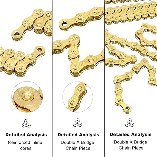 Bike Chain, 9 Speed Bike Chain 1/2" x 11/128" 116 Links Bicycle Chain for Road Mountain Folding Racing Cycling Bikes (Gold-9 Speed)