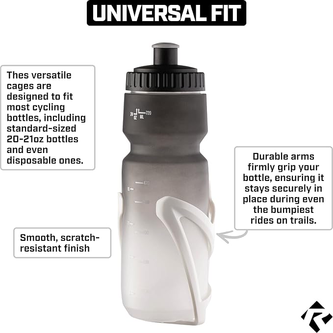 Revere Ultra-Light Bike Water Bottle Holder – Durable Bicycle Bottle Cage for Road, MTB, & Mountain Bikes – 2-Pack with Screws & Installation Tool – Premium Cycling Accessories (White)