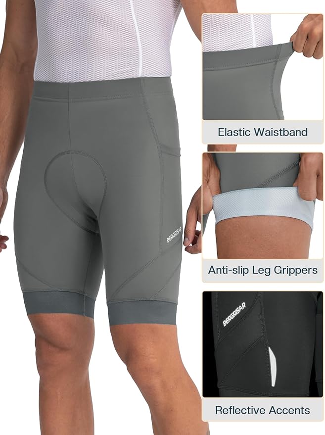 BERGRISAR Men's 4D Padded Bike Shorts Cycling Shorts with Zipper Pocket Biking Bicycle Shorts