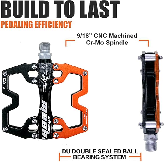 Mountain Bike MTB Pedals Parallel Bicycle Road Pedal 9/16 Inch Ultra-Light Flat Aluminum Alloy Sealed Bearing with Anti-Skid 1 Pair