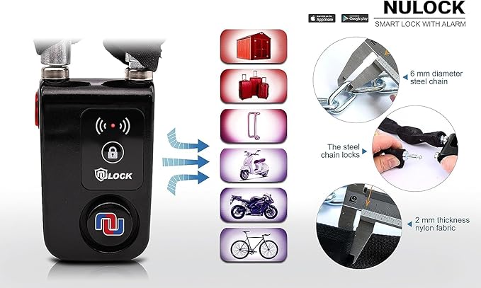 Nulock Keyless Bluetooth Bike/Motorcycle/Gate Lock IP44 Splash-Proof Cycling Lock with 110db Alarm, 0.38" Diameter 24-inch (2ft) Braided Steel Cable Padlock for Gate(2025 Version)