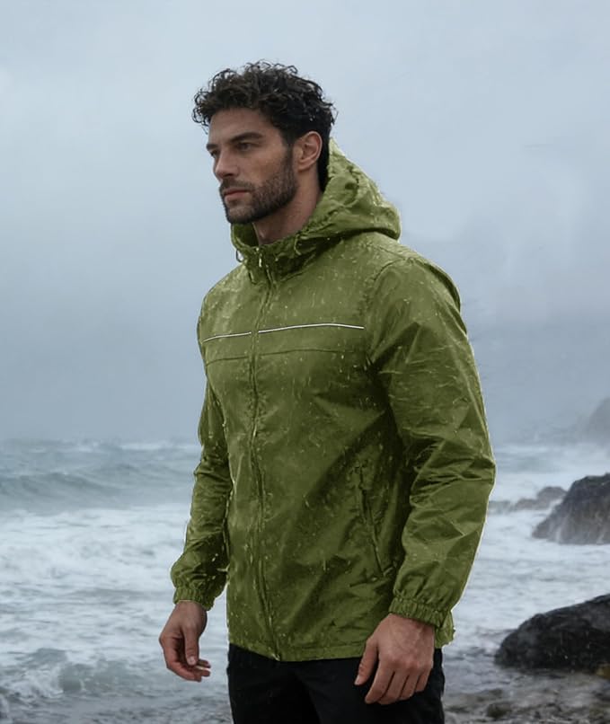 SWISSWELL Mens Rain Jacket & Coats Packable Lightweight Waterproof Windbreaker Hooded for Golf Cycling Hiking