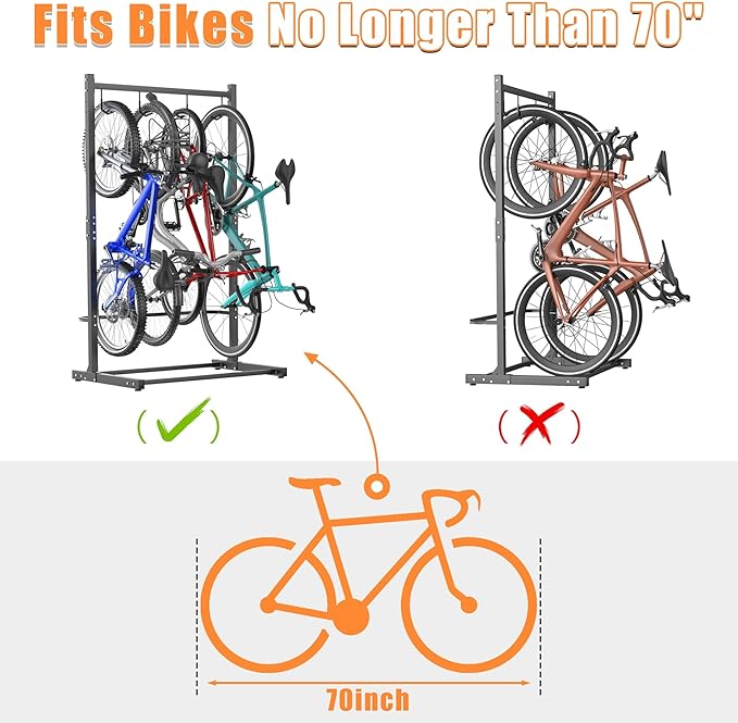 TORACK Garage Freestanding Hanging Bike Stand for Garage, Heavy Duty 4 Bikes Vertical Bike Storage Stand Floor Bike Storage Rack