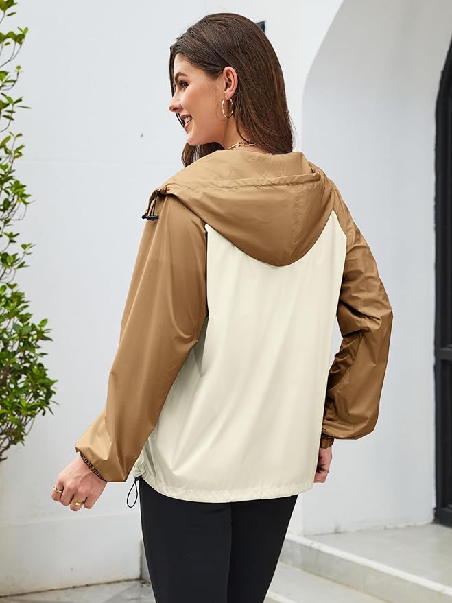 PITINAN Lightweight Rain Jacket Women Packable Wind Breaker Light Rain Jacket Women Waterproof Travel Raincoat S-XXL
