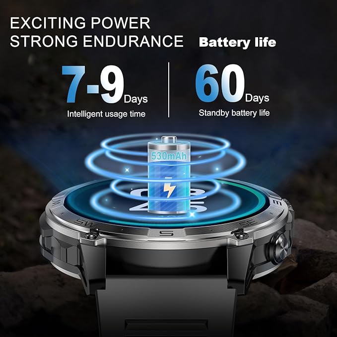 Military Smartwatch for Men, GPS Smart Watches Bluetooth Calls, 1.43" AMOLED Fitness Tracker with 530 mAh Large Battery/3ATM Waterproof/Compass/Air Pressure/Altitude for Android iOS