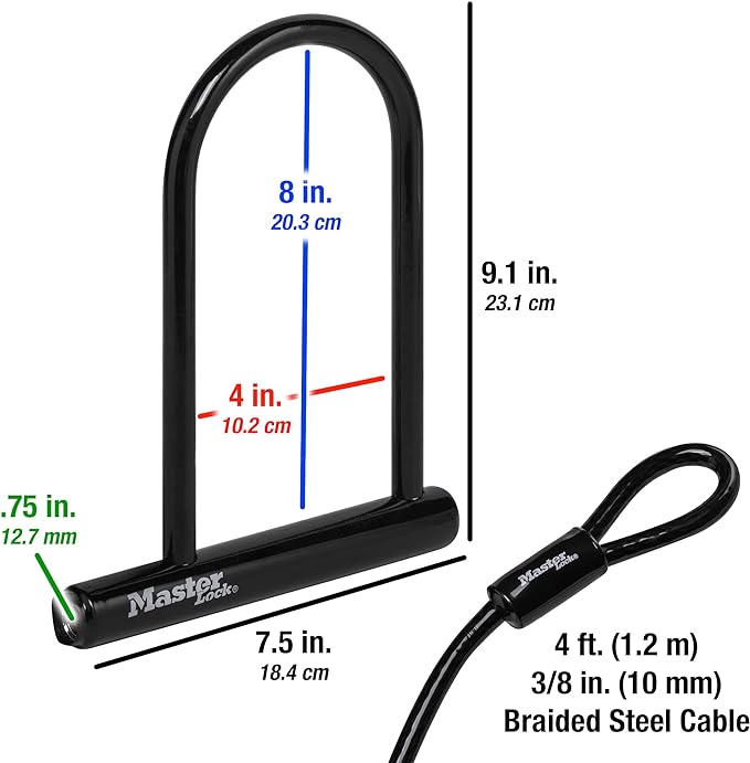 Master Lock 7.25" U Lock with Looped End Cable
