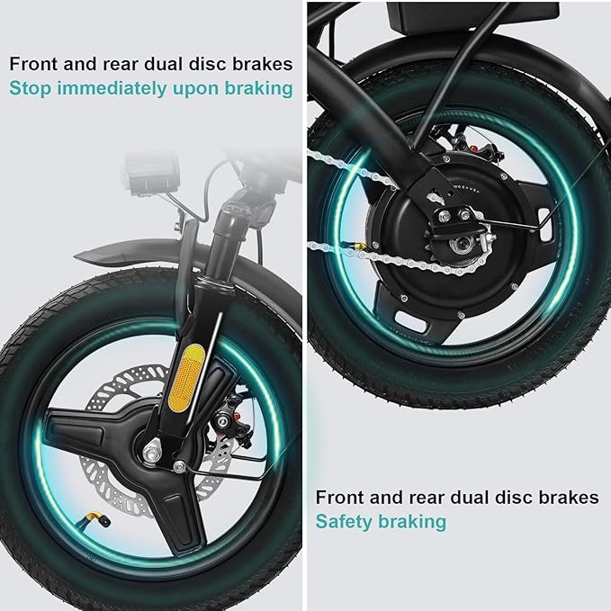 Electric Bike for Adults and Teens, Folding Ebike,Commuter City Foldable E Bike with 560W Motor and 48V 10Ah Battery, 24MPH Speed Pedals Assist, Dual Disc Brakes,14" Compact Electric Bicycle