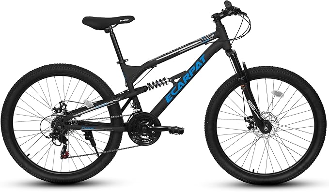 Ecarpat 24/26/27.5 Inch Mountain Bike, Full/Front Suspension Mens Boys Mountain Bike with 21 Speed Steel Frame and Dual Disc Brakes, Adult Sport Bicycle for Trail City Road, Gift Choice