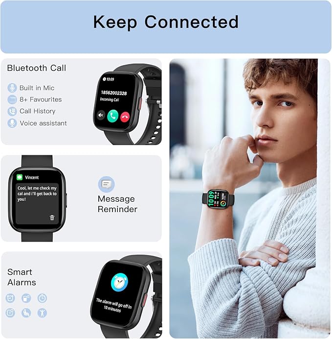 Smart Watches for Men Women Answer/Make Call, 1.85" Fitness Watch with 120+ Sports Modes, Heart Rate/Blood Oxygen/Activity Tracker, Pedometer, IP68 Smartwatch for iOS Android Samsung (Black, 1.85”)