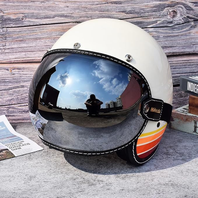 Universal Open Face 3/4 Helmet Visor Lens Bubble Motorcycle Windshield Capacete Lens Vintage Motorbike Helmet Goggles (Sliver)