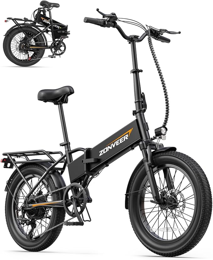 Folding Electric Bike, 48V 10.4AH Large Removable Battery E Bike, 28 MPH, 50 Miles Max Range, 20" Fat Tire Electric Bike for Adults, Adult Electric Bicycles for Commute